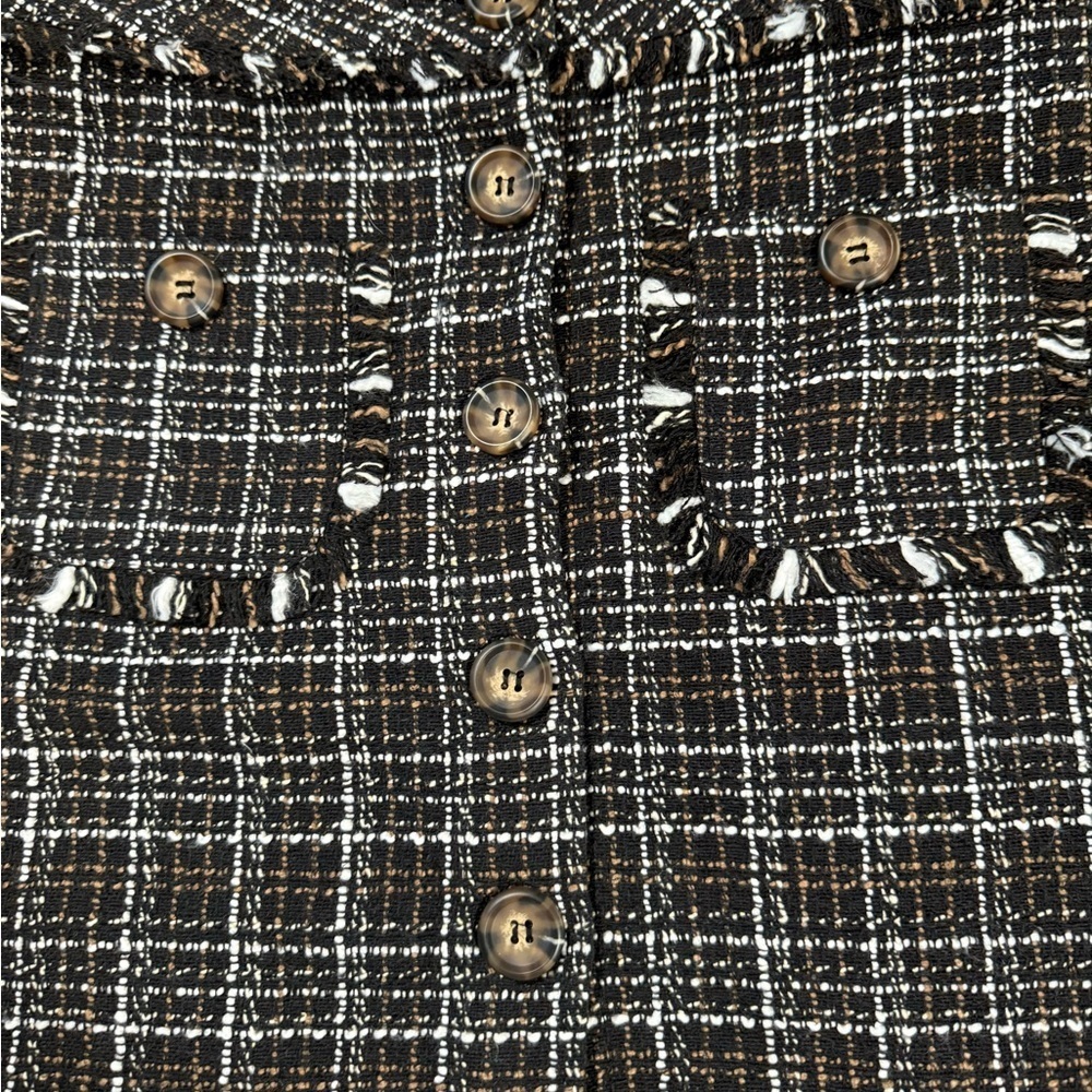 Everyday Chic Boutique Tweed Frayed Hem Black and White Old Money Mini Skirt Med - Picture 3 of 7